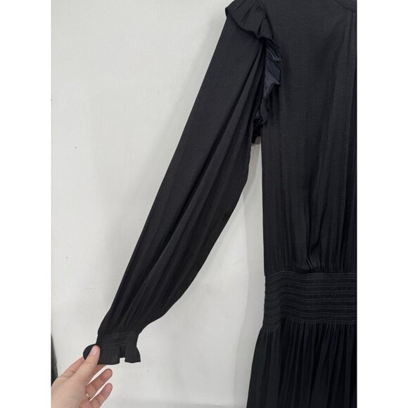 Scotch And Soda Mini Dress Women XS Black Ruffle Smocked Feminine Dark Romance - Picture 8 of 9